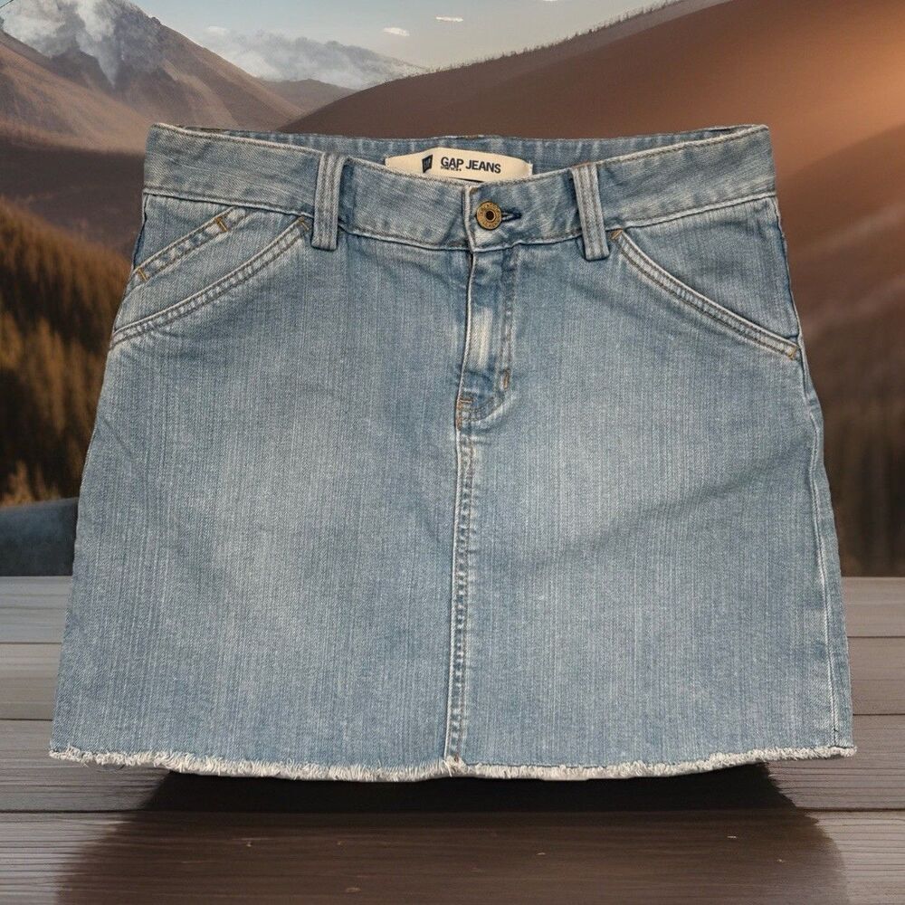 Y2K Gap Denim Skirt 6 (W29 Length 15) Blue Jean A-Line Stretch Womens Summer 04’
